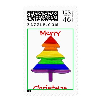 Gay Pride Rainbow Christmas Tree Stamp by jae101
