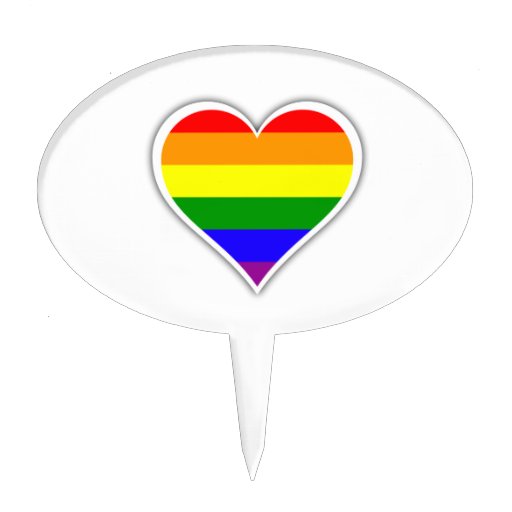 Gay pride rainbow heart cake picks
