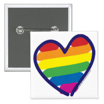 Gay Pride Rainbow Heart Pinback Buttons