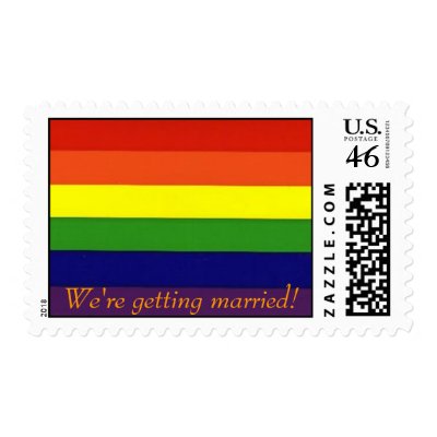 Gay Pride We're getting married! Postage Stamp by prideweddingservices
