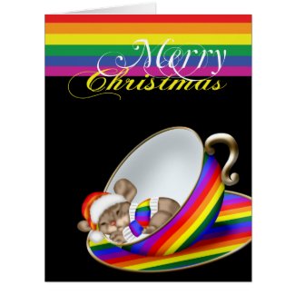 Gay Pride Whimsical Christmas Teacup Mouse