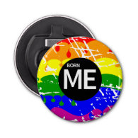 Gay Rainbow Flag Born This Way Button Bottle Opener