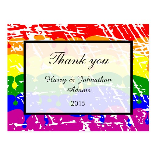 Gay Rainbow Freedom Flag Fun Wedding Thank You Postcard Zazzle