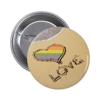 Gay Rainbow Love Heart In The Sand Buttons