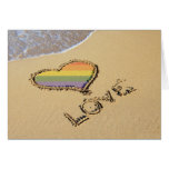 Gay Rainbow Love Heart In The Sand Greeting Cards