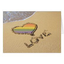 Gay Rainbow Love Heart In The Sand Greeting Cards