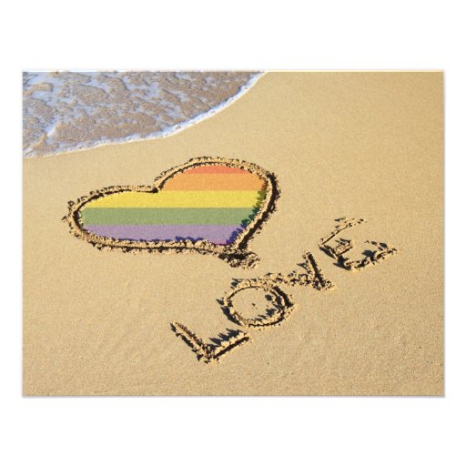Gay Rainbow Love Heart In The Sand Custom Announcements