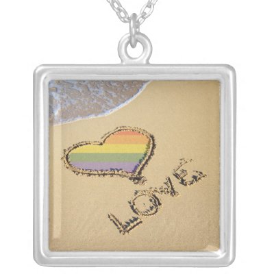 Gay Rainbow Love Heart In The Sand Pendants