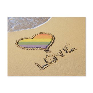Gay Rainbow Love Heart In The Sand Post Card