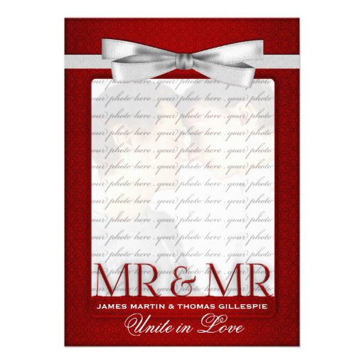 Gay Wedding Invitation Two Grooms Photo Red