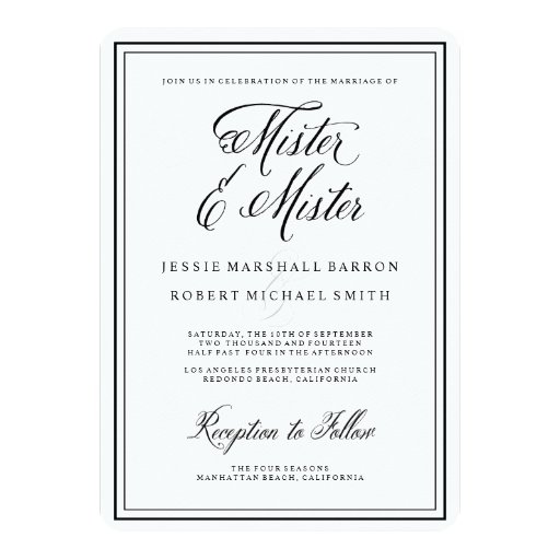 Gay Wedding Invitations Mister Elegant Script Zazzle