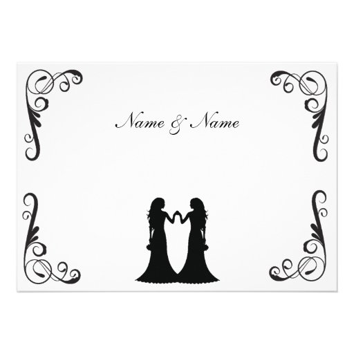 Gay Wedding Invite - Two Brides Black and White