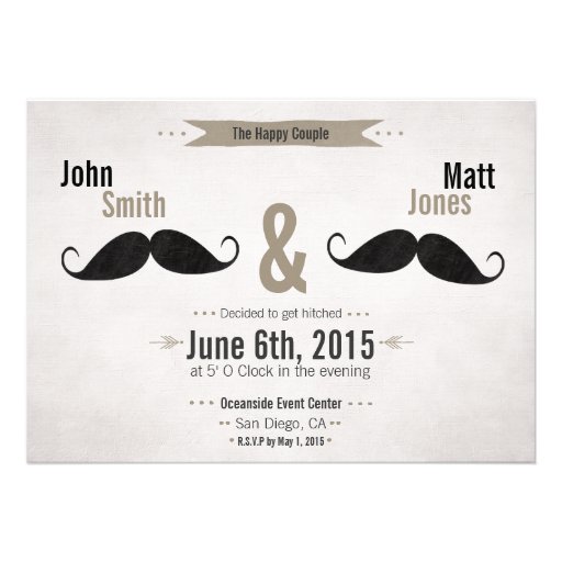 Gay Wedding Moustache Invitation