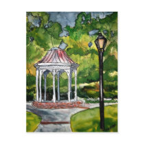 gazebo watercolor painting garden nature postcards
