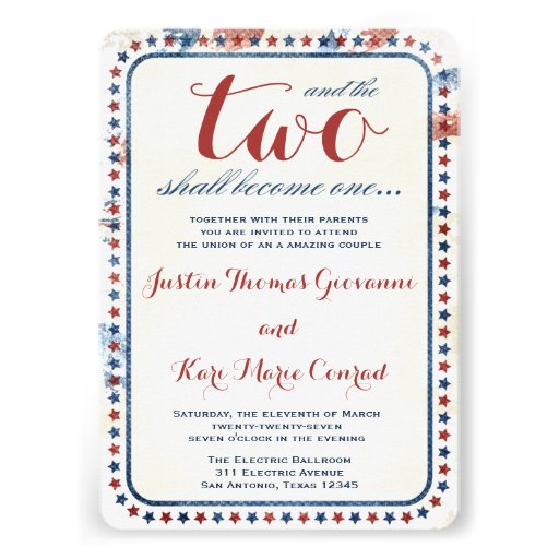 GC All American Red White Blue Wedding Ivitation Custom Announcement (front side)