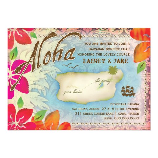 GC Aloha Luau Island Rehearsal Dinner Custom Invitations (front side)