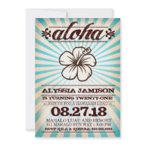GC Aloha Sunset Aqua Blue Birthday Invitations
