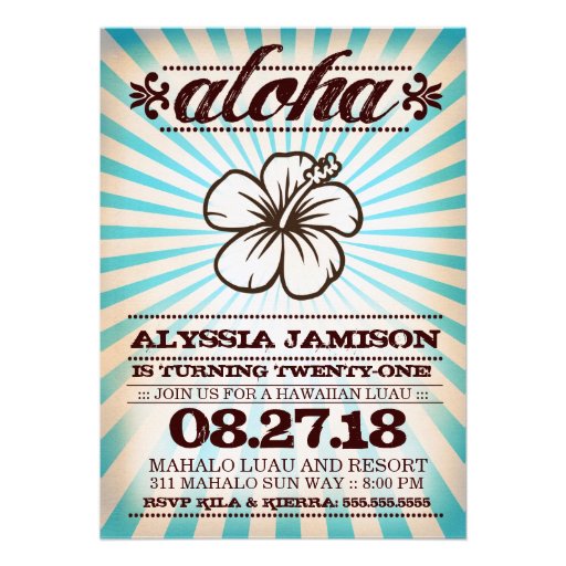 GC Aloha Sunset Aqua Blue Birthday Invitations