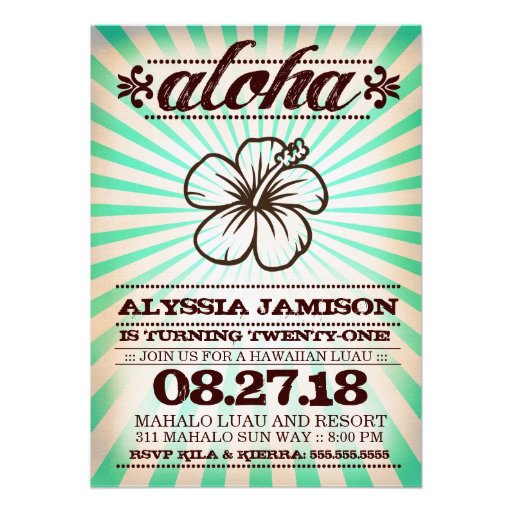 GC Aloha Sunset Aqua Seaweed Birthday Invitations (front side)