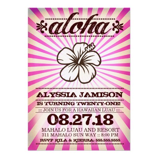 GC Aloha Sunset Pink Birthday Custom Invites (front side)