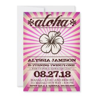 GC Aloha Sunset Pink Birthday Custom Invites