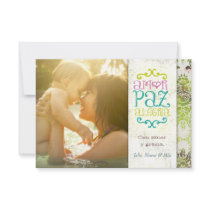 GC | Amor Paz Alegría Grungy Linen Green Personalized Invite