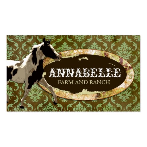 GC | "AnnaBelles" Horse Ranch | Green & Yellow Business Card Template (front side)