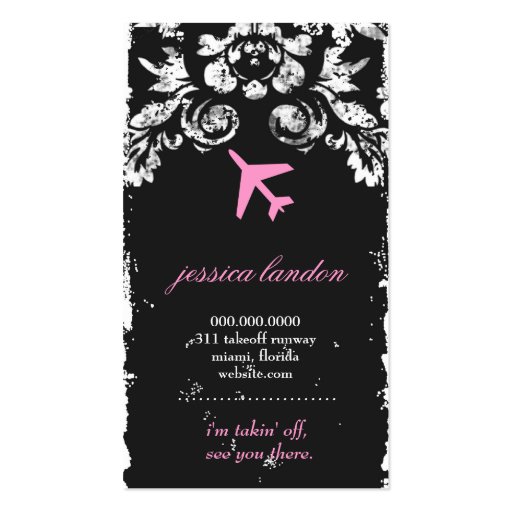 GC | AVIATION TAKE OFF Charcoal Damask Business Cards (back side)