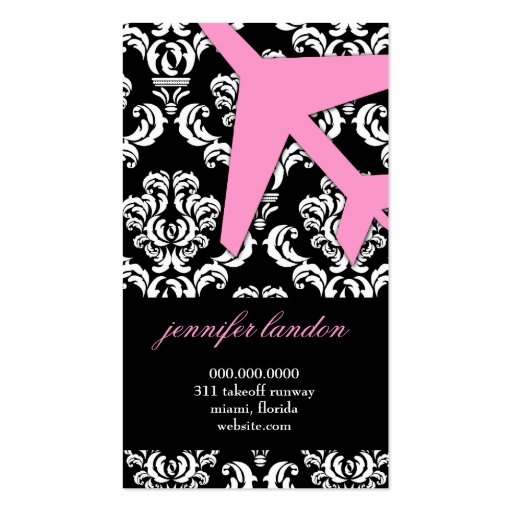 GC | AVIATION TAKE OFF Pink Damask Business Cards (front side)