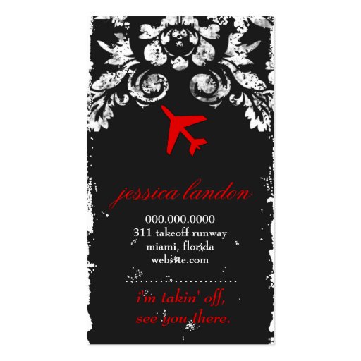 GC AVIATION TAKE OFF Red Charcoal Damask Business Cards (back side)