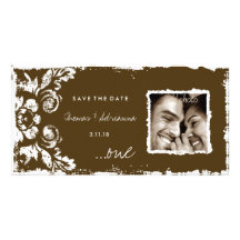 GC | Brown Vintage Damask Save the Date Customized Photo Card