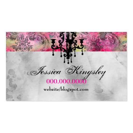 GC | Fabulously French Colorful Pink Damask Business Card Templates (back side)