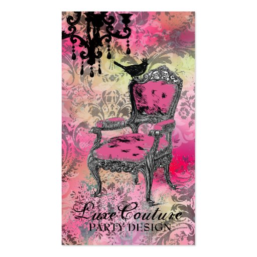 GC | Fabulously French Colorful Pink Damask Business Card Templates (front side)