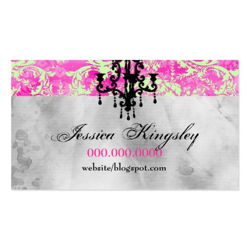 GC | Fabulously French Hot Pink Lime Damask Business Card Templates (back side)