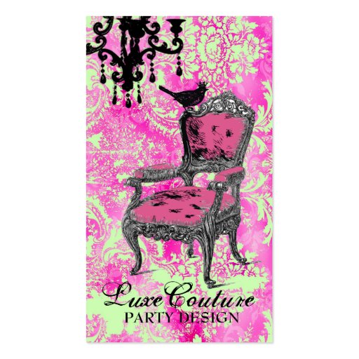 GC | Fabulously French Hot Pink Lime Damask Business Card Templates (front side)