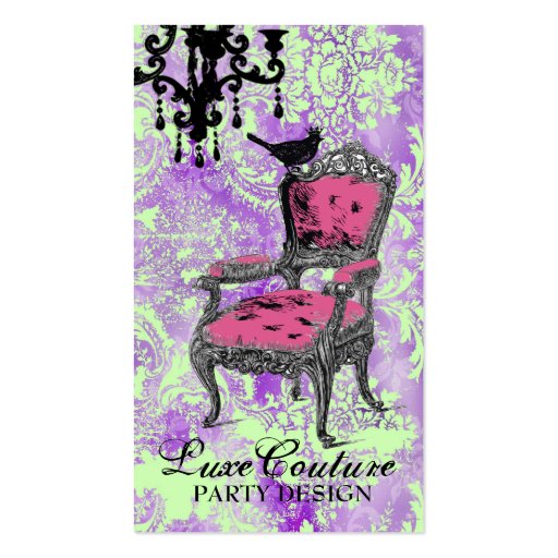 GC | Fabulously French Hot Purple Lime Damask Business Cards (front side)