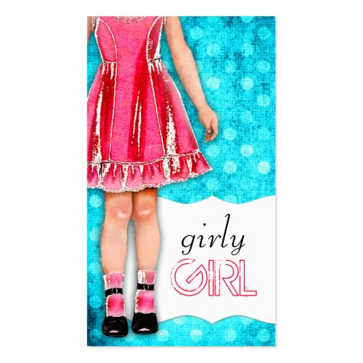 GC | Girly Girl Doll Hot Pink Turquoise Dots Business Cards (front side)