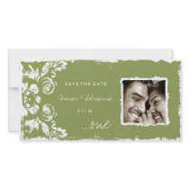 GC | Green Vintage Damask Save the Date photo cards