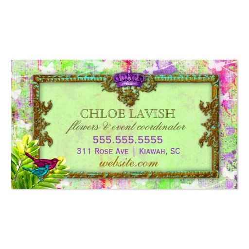 GC | Greenhouse Chic Lime Purple Business Card Templates (back side)