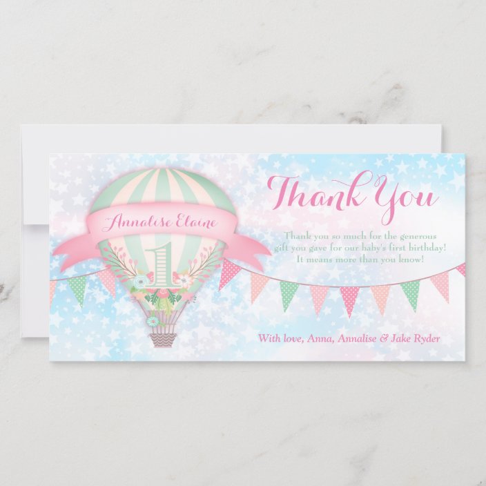 Gc Hot Air Balloon First Birthday Thank You Zazzle