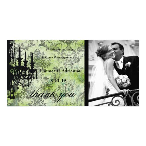 GC | Jolie Chandelier Grey Damask Thank You Personalized Photo Card