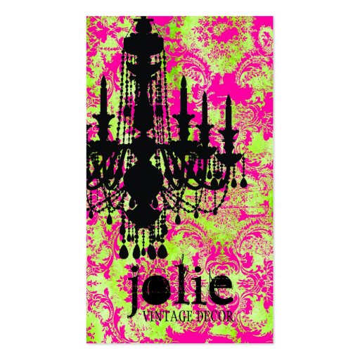GC | Jolie Chandelier Hot Lime Damask Business Card (front side)