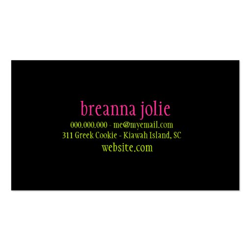GC | Jolie Chandelier Hot Lime Damask Business Card (back side)