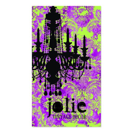 GC | Jolie Chandelier Hot Violet Damask Business Card (front side)