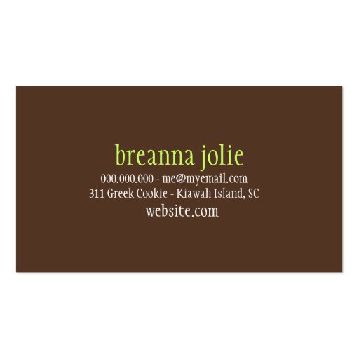 GC | Jolie Chandelier Lime Brown Damask Business Card Templates (back side)