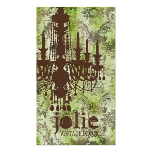 GC | Jolie Chandelier Lime Brown Damask Business Card Templates
