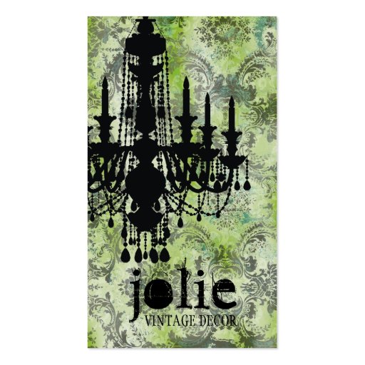 GC | Jolie Chandelier Lime Grey Damask Business Card (front side)