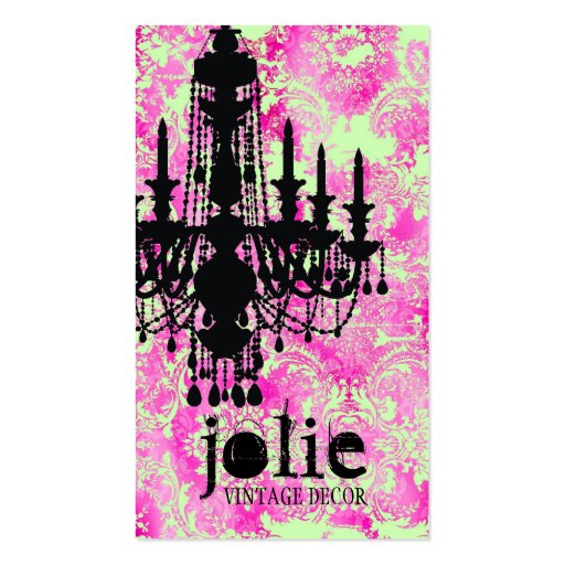 GC Jolie Chandelier Lime Pink Damask Business Cards