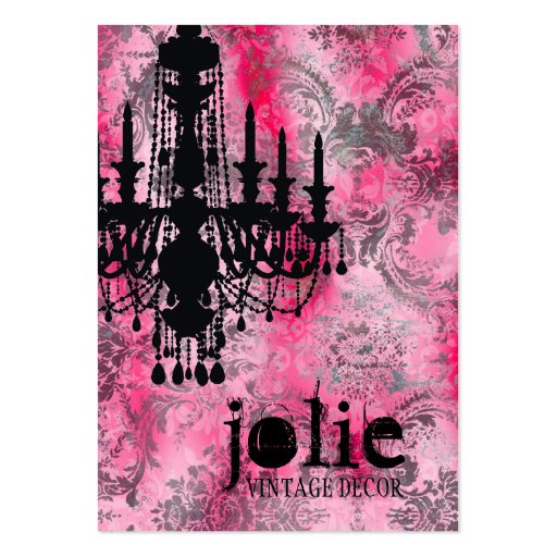 GC | Jolie Chandelier Pink Gray Damask Business Card (front side)