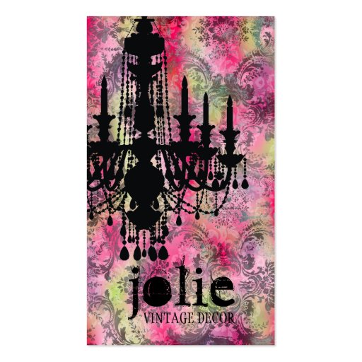 GC | Jolie Chandelier Pink Gray Damask Business Cards